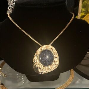 #101 Elegant Gold and Blue  Pendant Necklace